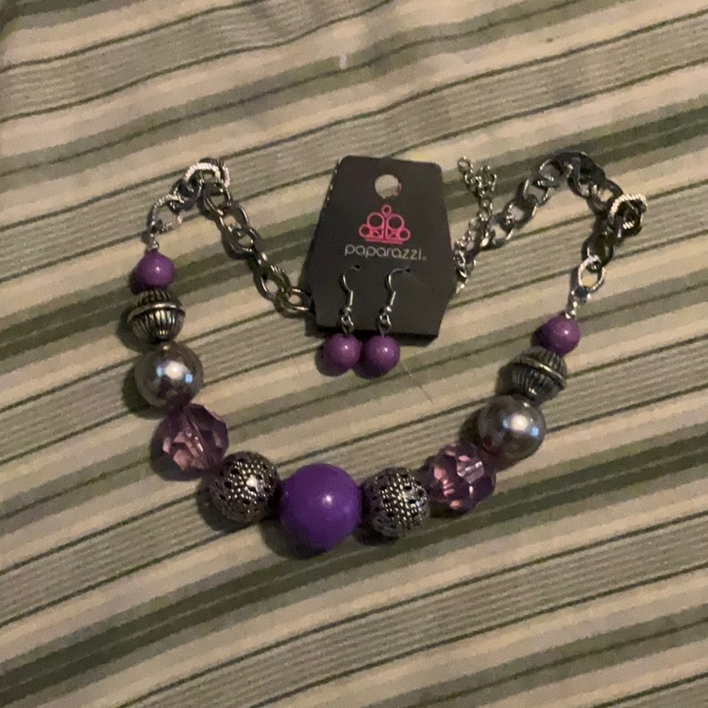 Purple necklace and earring set